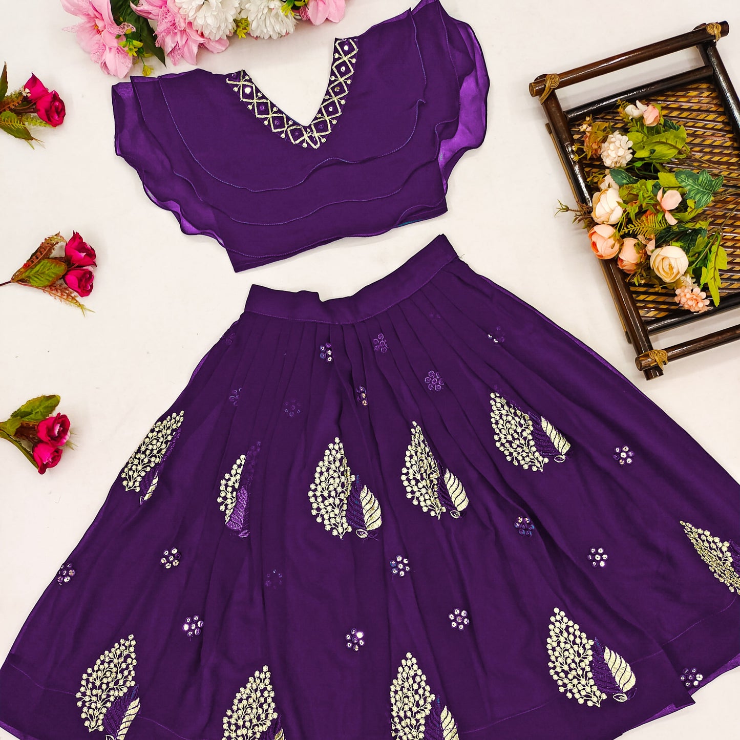 Vibrant Color Combo Kids Lehenga Choli